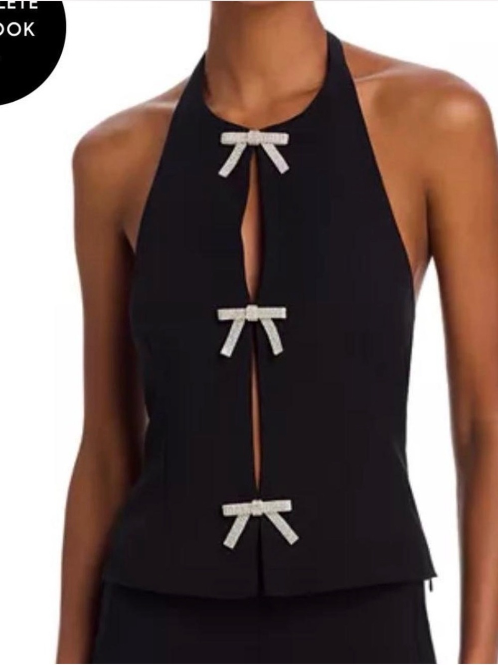 Steve Madden Black Halter Top with Rhinestone Bow Accents